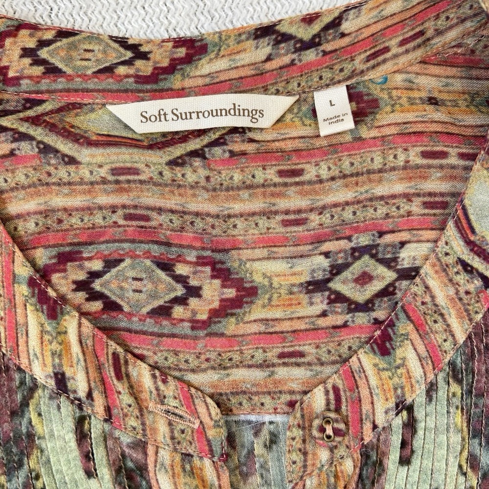 Soft Surroundings Makara Tunic Top Sz L  Bohemian Boho Sheer Artsy Colorful - Picture 9 of 10